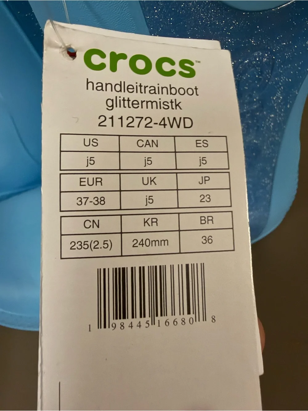 CROCS Light Blue Glitter Handle Kids Rain Boots